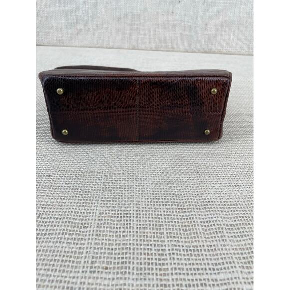 Vintage Brown Lizard Handbag, Brass fittings, Rounded Structure, Exc Condition - Picture 4 of 9